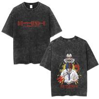 Retro Washed Anime Death Note Misa Graphic T-Shirt Casual Cotton Loose T-Shirt for Men and Women S