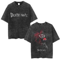 Retro Washed Anime Death Note Misa Graphic T-Shirt Casual Cotton Loose T-Shirt for Men and Women XL