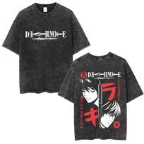 Retro Washed Anime Death Note Misa Graphic T-Shirt Casual Cotton Loose T-Shirt for Men and Women 3XL