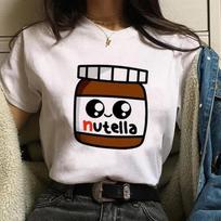 s Nutella spaudinio grafinis moteriškas marškinėlis Madingas Harajuku marškinėlis Mielas animacinis marškinėlis Korėjietiško stiliaus moteriškas mielas marškinėlis 2XL white