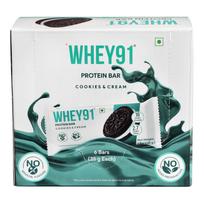 Whey91 Cookies & Cream Protein Bar, 10g Protein & 2.7g Fiber in each, No Preservatives, No Artificial Flavours, 210g- (Pack of 6)