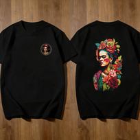 Frida Kahlo TShirt Vintage Watercolor Floral Graphic Tee Mexican Artist Portrait Boho Feminist Art Lover Gift Casual Cotton Top S gray