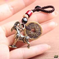 2027 Year Of Chinese Zodiac Goat Lucky Pendant Keychain Copper Feng Shui Wealth Key Ring Women Men Bag Charm Jewelry Gift as the picture beige