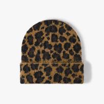 Leopard Print Knit Beanie Winter Warm Foldable Breathable Casual Hat One Size brown