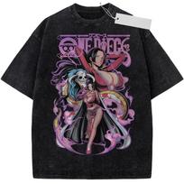 New Oversize Vintage Washed One Piece unisex T Shirt Boa Hancock and Jewelry Bonney Purple Pattern 2XL gray