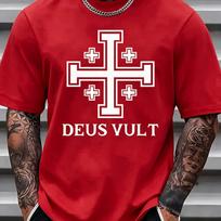 Unisexs Deus Vult Jerusalem Cross Medieval Crusader Graphic Tshirt Casual Unisexs And Unisexs T Shirt Historical Faith Streetwear L white