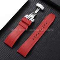 18mm 20mm 22mm 24mm Silicone Watch Strap for Omega for Seiko Wristbelt Waterproof Rubber Watch Band Quick Release Men's Bracelet 20mm&With Rose Buckle raudona