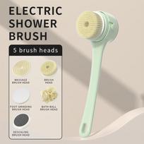 2025 NEW Electric Shower Body Cleaning Brush 5 Heads Spinning Spa Bath Brush Waterproof Long Handle Personal Back Rubbing 3 Gear žalia