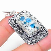 K2 Blue Azurite Gemstone 925 Sterling Silver Gift Jewelry Pendant 1.93 gray