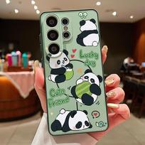Lovely Baby Panda Pattern Case For Samsung Galaxy S26 Ultra S25 Edge S24 Plus S23 FE S22 A17 A54 A55 A56 A57 5G Magnetic For Magsafe Matte Cover Samsung A54 5G žalia