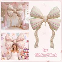 1pc extra-large 60-inch striped bow foil balloon for bow decorations, birthdays, Valentine's Day, anniversaries, wedding Other beige