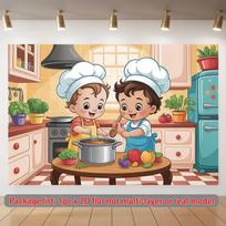 2D Toddler Chef Backdrop Cooking Themed Photography Background 47.2x31.5inch/120*80cm white