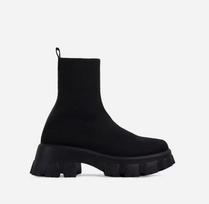 Plus Size Women's Flyknit Sock Boots: Autumn Martin Style, Breathable Candy Colors, Platform Thick Sole, Short Boots 40 juoda