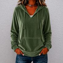 Women's Velvet Hoodie Long Sleeve Loose Fit with and Pockets Casual Sweatshirt S armijos žalia spalva
