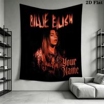 Billie Eilish Custom Name Wall Tapestry Aesthetic Wall Hanging Printed Fabric Blanket Decorative Tapestries for Bedroom Living Room Home Decor 100cm x 150cm brown