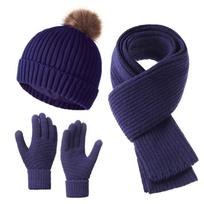 3 vnt. rinkinys Žieminė kepurė Šalikas Jutikliniai pirštinės Unisex Megztas Šiltas Beanie Kaklo mova Pirštinės Rinkinys Rudeniui Žiemai Lauko Kasdieniam dėvėjimui blue
