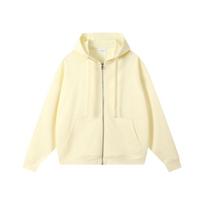 Unisex Trendy Casual Combed Cotton Zip-Up Hoodie - Autumn/Winter Loose Fit, Drop Shoulder, Large Loop Pile for Men & Women. beige