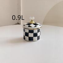 Europos retro klasikiniai laikymo indai ornamentai šachmatinė keramika emaliuoti virtuvės indai arbatos kavos cukraus laikymo indai white