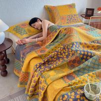 Visos medvilnės verpalais dažytas žakardinis marlės pledas - Minkštas, odai draugiškas keturių sezonų lovatiesė 200*230cm set [Blanket + 2 Pillowcases] orange