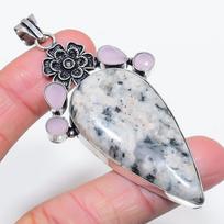 K2 Blue Azurite, Chalcedony Gemstone 925 Sterling Silver Pendant 3.15 white