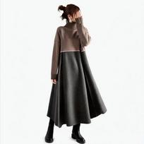 Cross2025 Autumn Winter Retro Knit Dress - Women's Korean-Japanese Style, Mid-Length, Over-the-Knee Lantern Sleeve Wool Dress Large gray