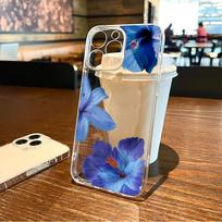 Elegant Blue Lily Flower Phone Case For iPhone17,16,15,14,13,12,11 Plus,Pro Max Soft Transparent Cover iPhone16 gray