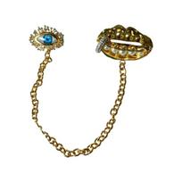 Statement Demonic Eye Pea Pod Brooch Badge Pin Combining Edgy Vintage Chain And Elegant Pearls Detail auksas
