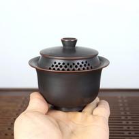 Handcrafted Qinzhou Nixing Gaiwan Teapot with Built-in Full-Hole Filter, Pure Pottery Tea Ware gray