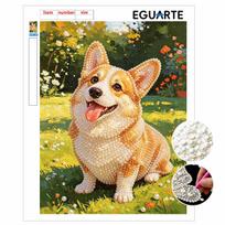 Sparkling Pearl Painting on Stretched Frame Cute Corgi Dog DIY Bead Art Canvas Relaxing Hobby Gift for Craft Lovers Creative Wall Decor Art 20x30 With frame black