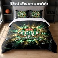 Real Betis Football Design Bed Bedding Set 1 Duvet Cover + 2 Pillowcases Soft Breathable Household Bed Linens 140cm*200cm gray