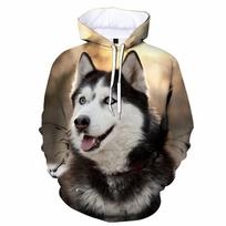 Fashionable 3D Printed Husky Siberian Hoodie Dog Hoodie Spring And Autumn Men's Casual Pullover, Streetwear Jacket M gray