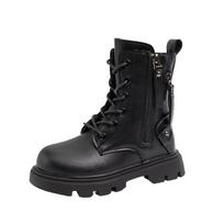 Juodi odiniai Martin tipo batai vaikams - Madingi ir universalūs berniukų bei mergaičių ankle boots Size 27-31, Purchase 5 Pairs black