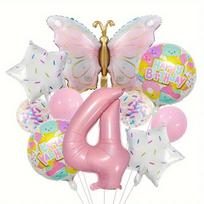 32-Inch Matte Butterfly Sweet Donut Balloon Set for Children's Birthday Party Decoration and Photo Props white