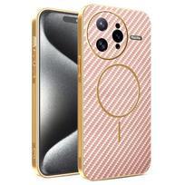 For POCO F7 F7 Pro F7 Ultra  electroplated carbon fiber magnetic fingerprint-resistant shockproof phone case For POCO F7 rožinė