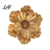 Wall Art Decor 3D Resin Flower Decoration Modern Floral Sculpture Relief Hanging Ornament for Living Room Home Office auksinė