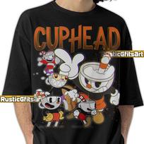 CUPHEAD GAME SHIRT, Cuphead Custom T-Shirt, Mugman Vintage Merch, Funny Cuphead Videogame Tees Fans Gift XL brown