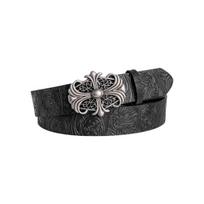 Hong Kong-style Denim Belt with Cross Carving & Rivets Niche Subculture Style Versatile Street Waistband for Casual Daily Outfit 100cm juoda