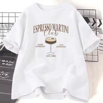 Kokteilis ir socialinis Espresso Martini klubo marškinėliai Juokingi gėrimo Martini mėgėjo marškinėliai Atsitiktiniai trumpomis rankovėmis, apvalia iškirpte, su grafika Y2K 140 white