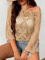 Cross2026 Women's Quick-Drying Mesh Summer Cover-Up Sweater - Slimming & Versatile for Daily Wear Large chaki