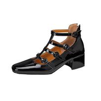 Gold silver patent leather hollow Mary Jane thick heel sexy high-top single shoes stage performance fashion model catwalk shoes 39 juoda