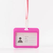 Color ID Card Holder Lanyard Badge Holders Identification Sleeve Dual Clear Business Exhibit School Strap Neck Hang pink