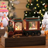 Luminous Christmas Train & Snowfall Music Box Ornament brown