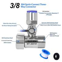 Sliver Stainless Steel Tee Ball Valve Kit 1 Set 1-2 Inch to 1-4 3-8 PE Pipe Quick Connector for Water Purifier System