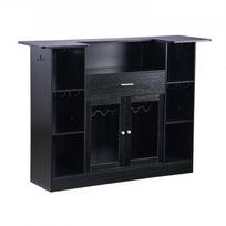 Vyno spintelė 4 aukštų vyno baro stalas su stalčiumi ir lentynomis 150x46x110 cm juoda mediena ir metalas