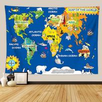 Nordic Style Animal World Map Tapestry Wall Hanging Children's Room Living Room Decor Beach Towel Thin Blanket Yoga Shawl Mat 100X70CM gray