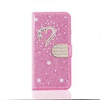 Applicable to iPhone17/15/16ProMax flash diamond love flip mobile phone case wallet type anti-drop protective leather case ip7/ip8/se2 4.7inch