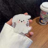 Korea Cute White Dog For Magsafe Magnetic Phone Grip Tok Griptok Stand For iPhone 15 Foldable Wireless Charging Case Holder Ring CX-430 brown