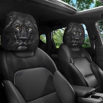 Dark Style Lion Print Car Headrest Covers Universal Seat Protector Ideal for Long Drives to Relieve Fatigue 1pc black