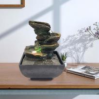 3-Tier Desktop Water Fountain Decor W/LED Plug Type US Portable Indoor Decorative Accent Tabletop Zen Meditation Waterfall Kit H gray