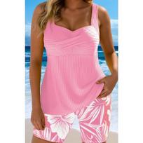 European and American Plus Size Skirt Swimsuit Slim Swimwear Split Swimsuit Bikini Tankini Swimsuit 2XL rožinė